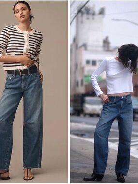 AMO Sandra Baggy Jeans Mid Rise Wide Leg Distressed Denim Size 29 TAG (32”)